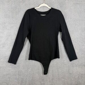 nuuds Long Sleeve Ribbed Crewneck Bodysuit Size XL Black